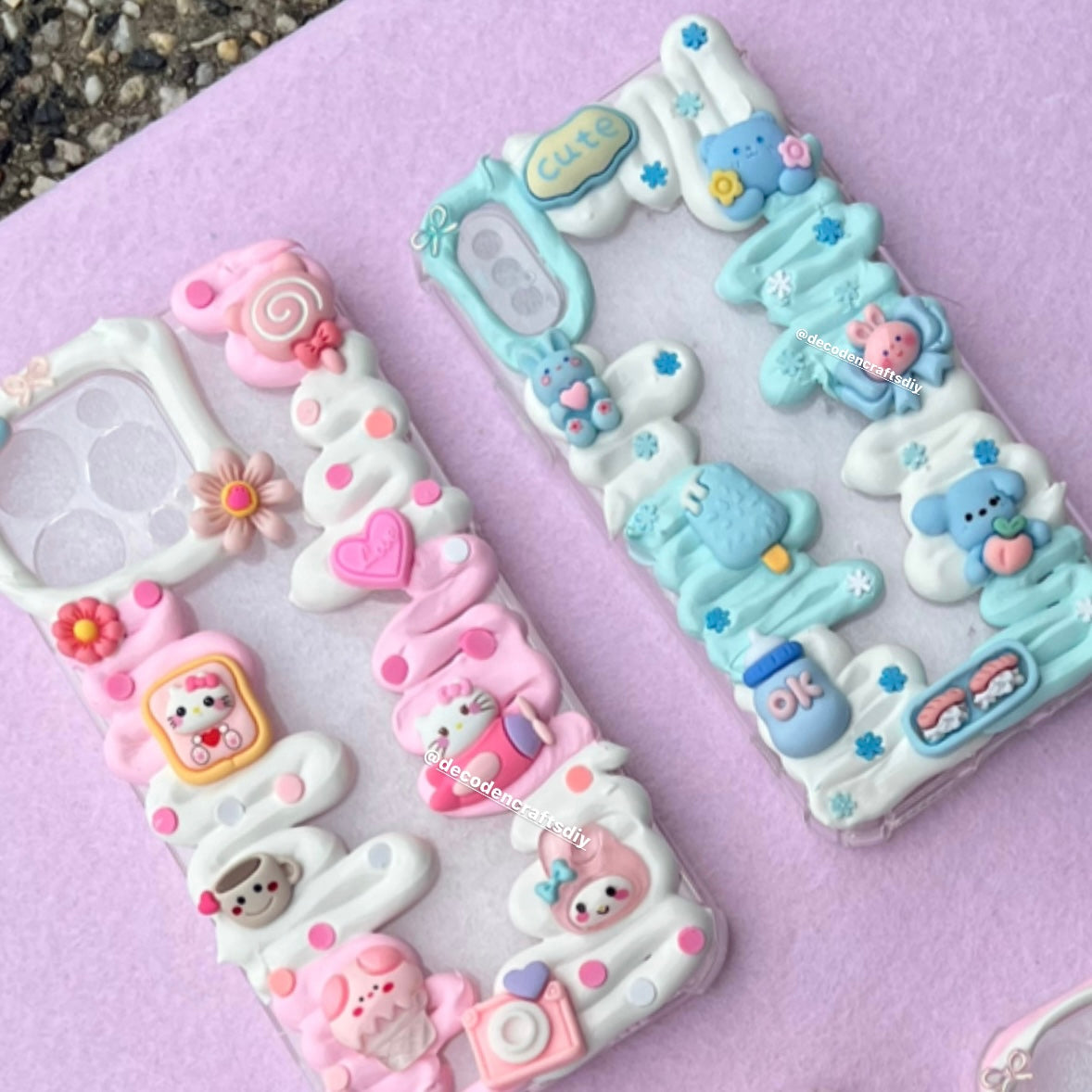 kawaii cute handmade unique decoden blue phone case with charms iphone 11
